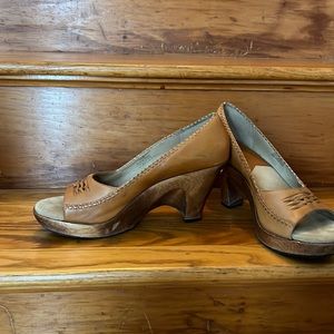 Michael Kors wooden wedge peep toe heels